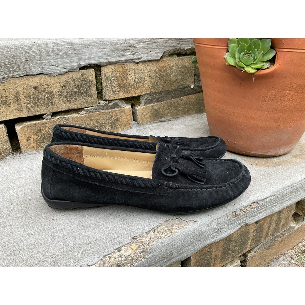 Women's Vaneli‎ Loafer Black Suede Moccasin Tie Front Flats Size 10M